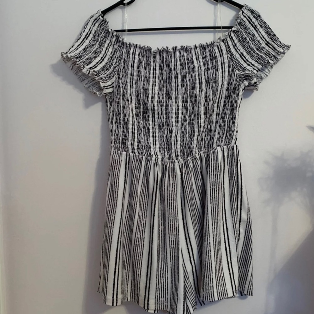 Striped off the shoulder romper